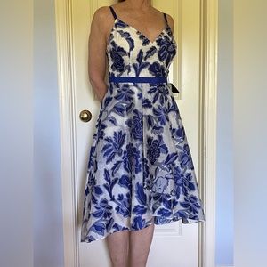 Adrianna Papell royal blue jacquard high/low sundress size 10